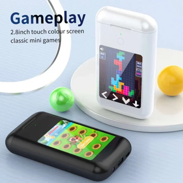 TF20 Box 3-in-1 Earbuds with Power Bank & Multimedia Display Noise Reduction, Touch Control, & Customizable Screen